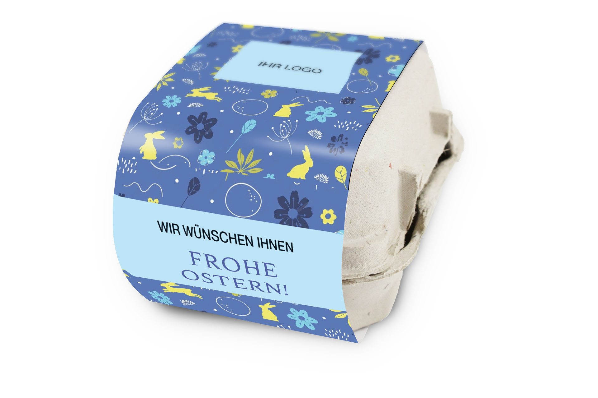 Bedruckte Ostereier mit Logo Banderole Ostermuster