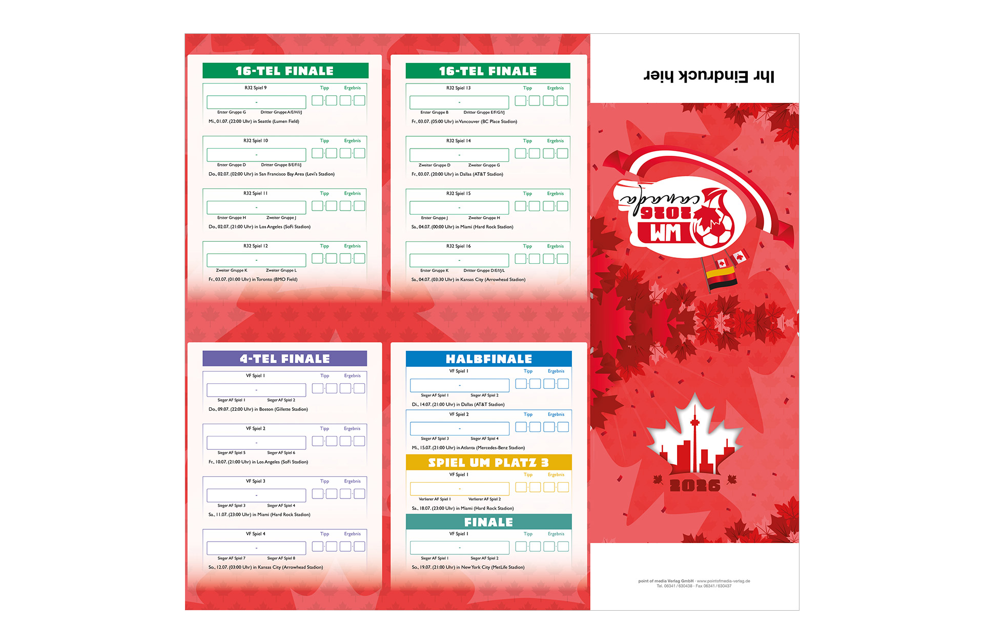 Fußball WM 2026 - Spielplan Faltblatt Volksbank