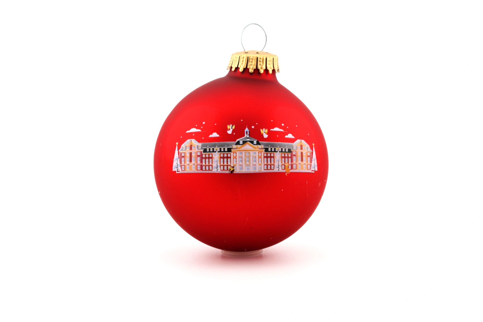 Weihnachtskugeln mit motiv “ rote Kugel mit illustriertem Gebäude