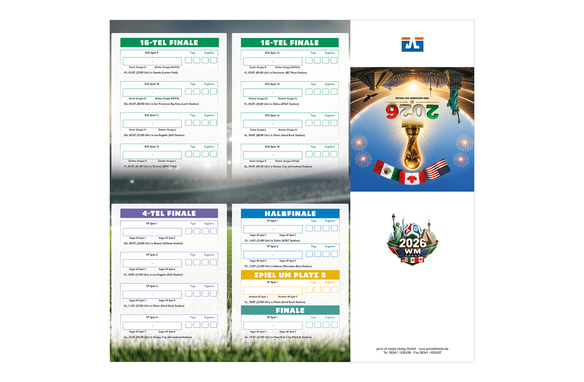 Fußball WM 2026 - Spielplan Faltblatt Volksbank