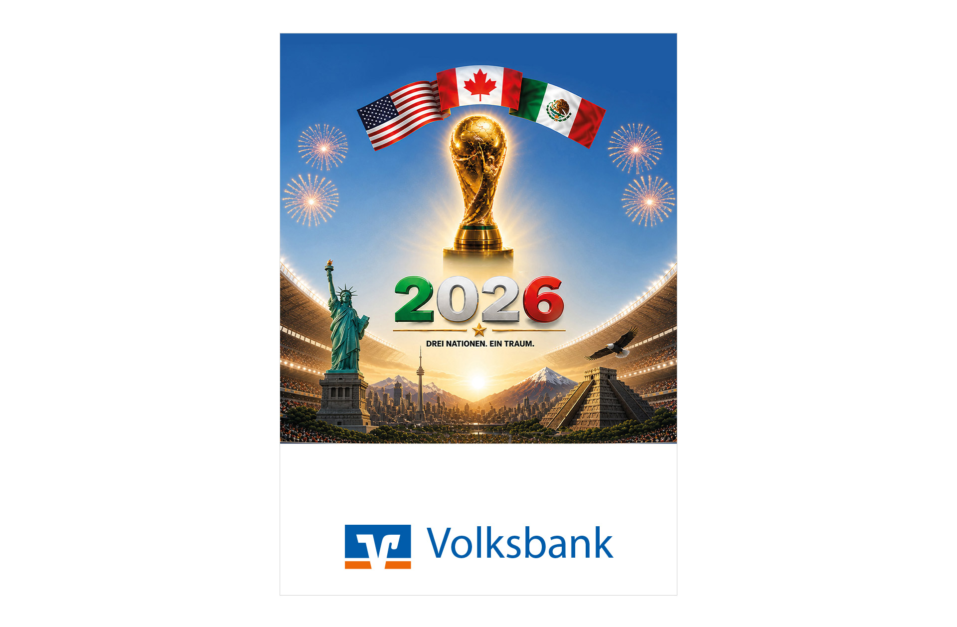 Fußball WM 2026 - Spielplan Faltblatt Volksbank