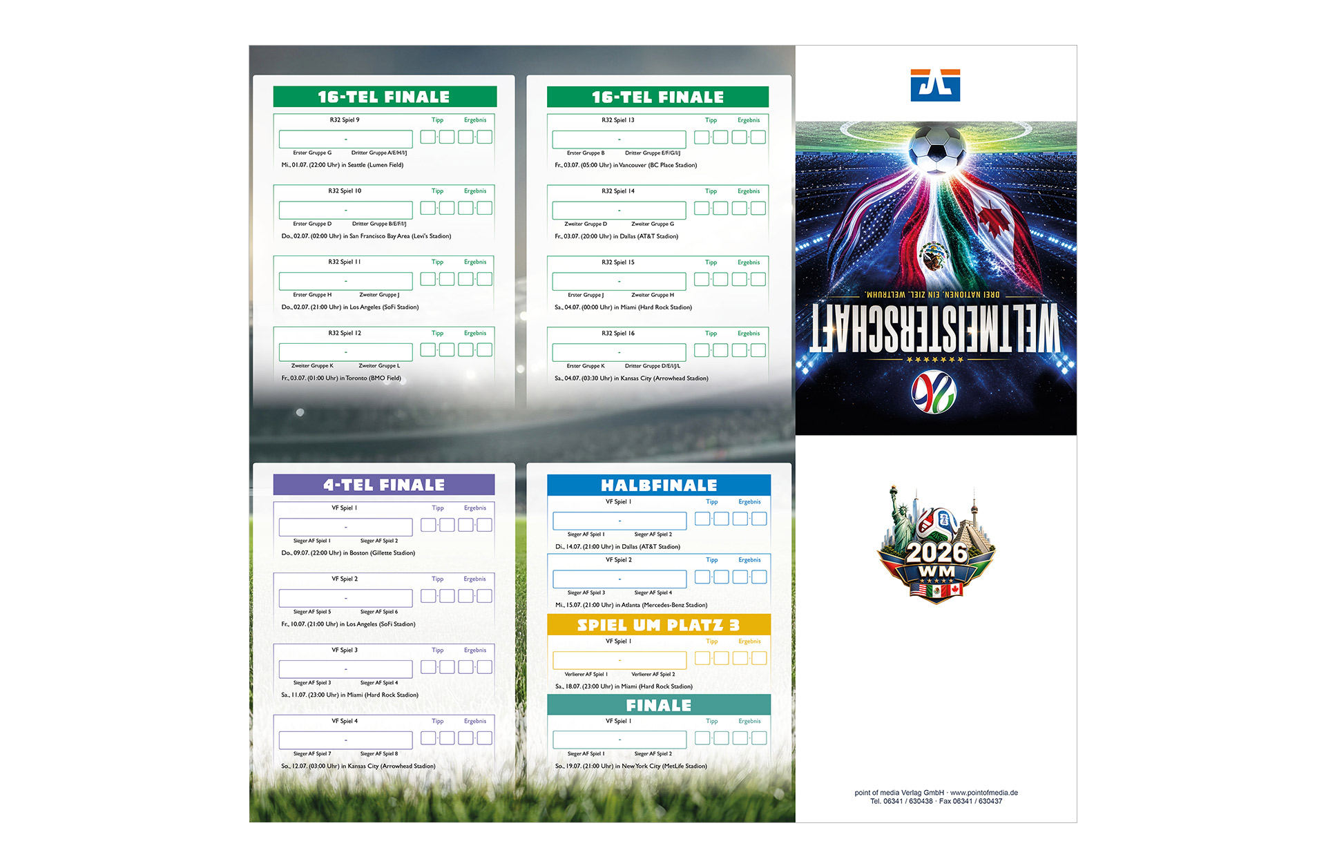 Fußball WM 2026 - Spielplan Faltblatt Volksbank