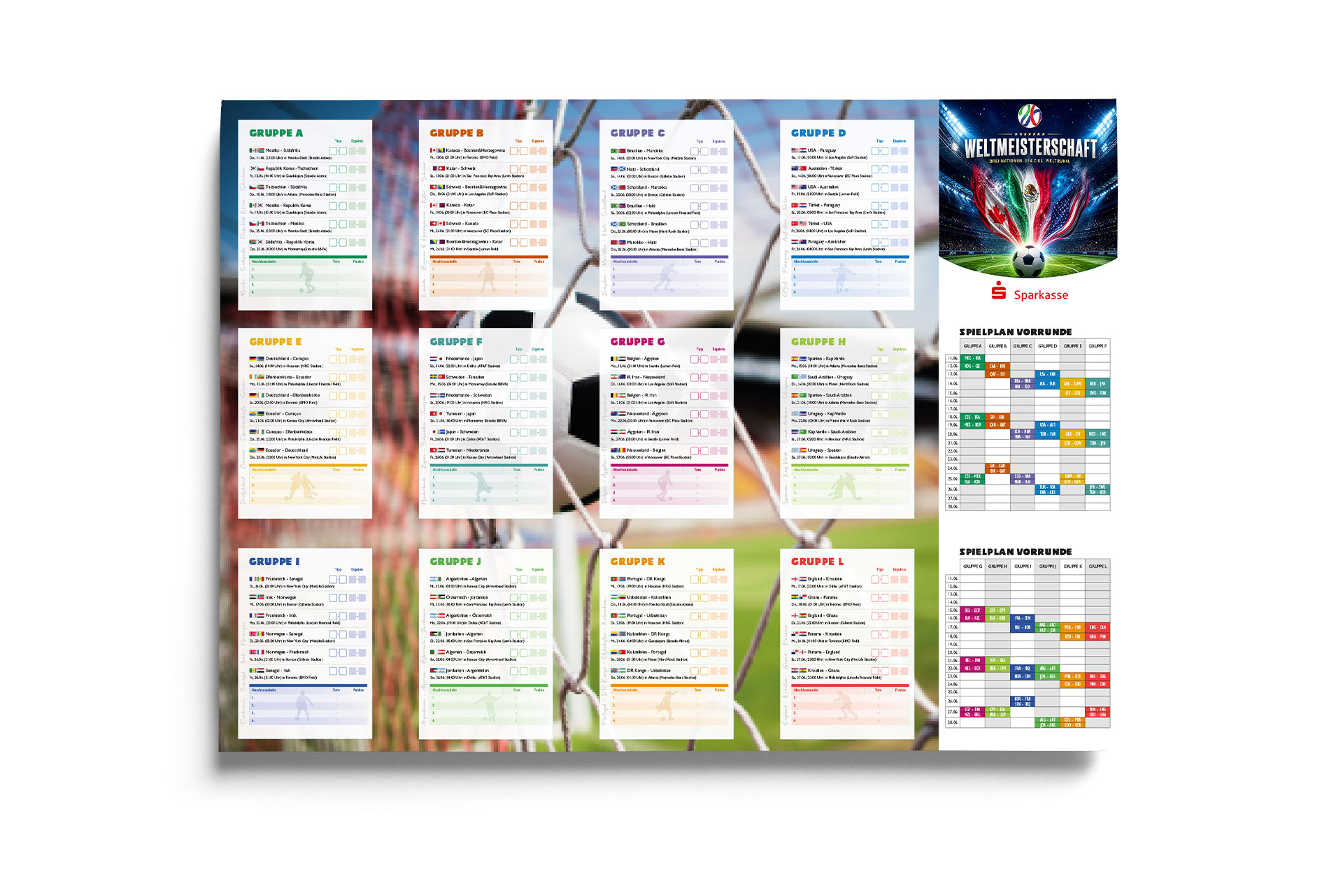 Fußball WM 2026 - Spielplan Wandplaner Sparkasse