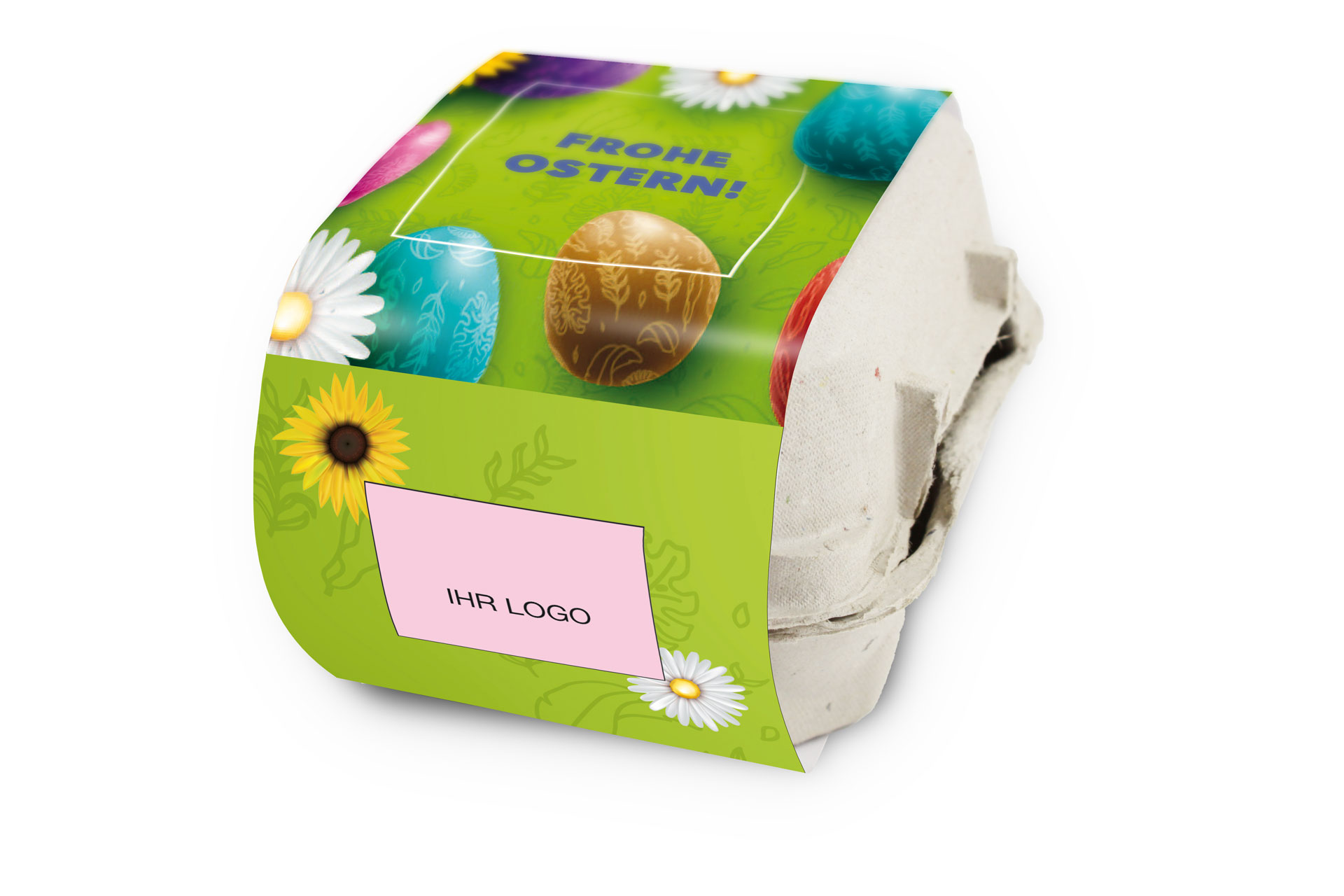 Bedruckte Ostereier mit Logo Banderole Natur