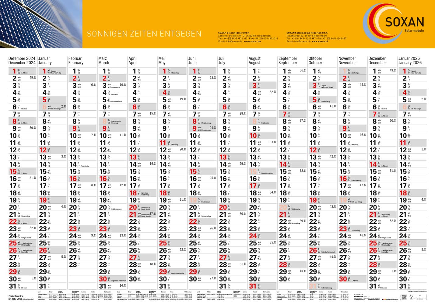 Wandplaner Data Deutsch-Englisch