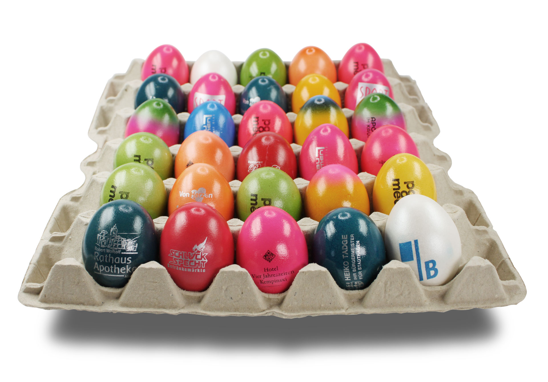 Bedruckte Ostereier mit Logo 30er Lage Bedruckte Ostereier mit Logo 30er Lage