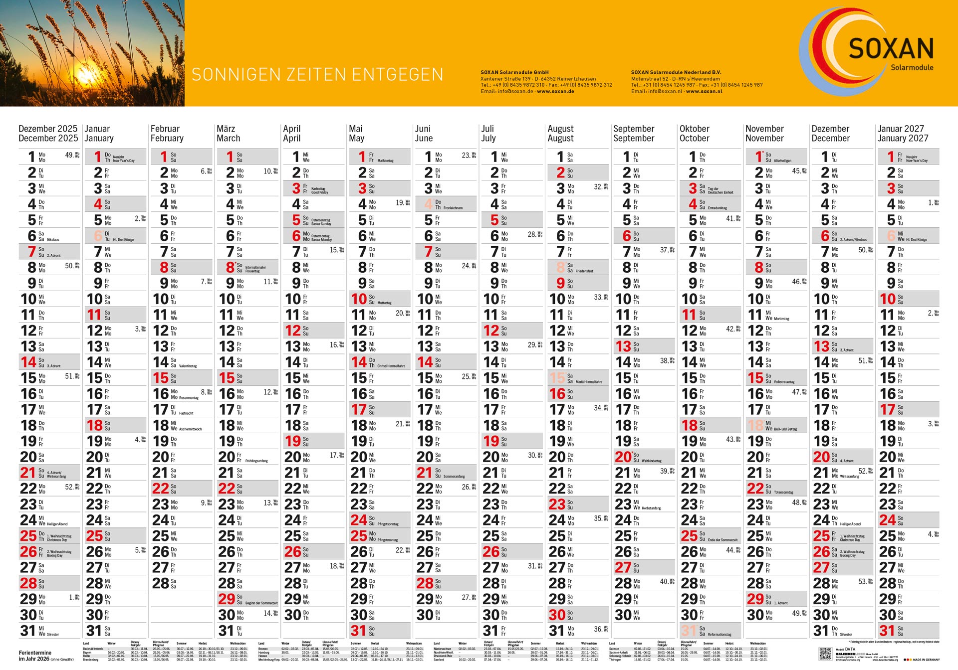 Kalender Wandplaner Data Deutsch-Englisch