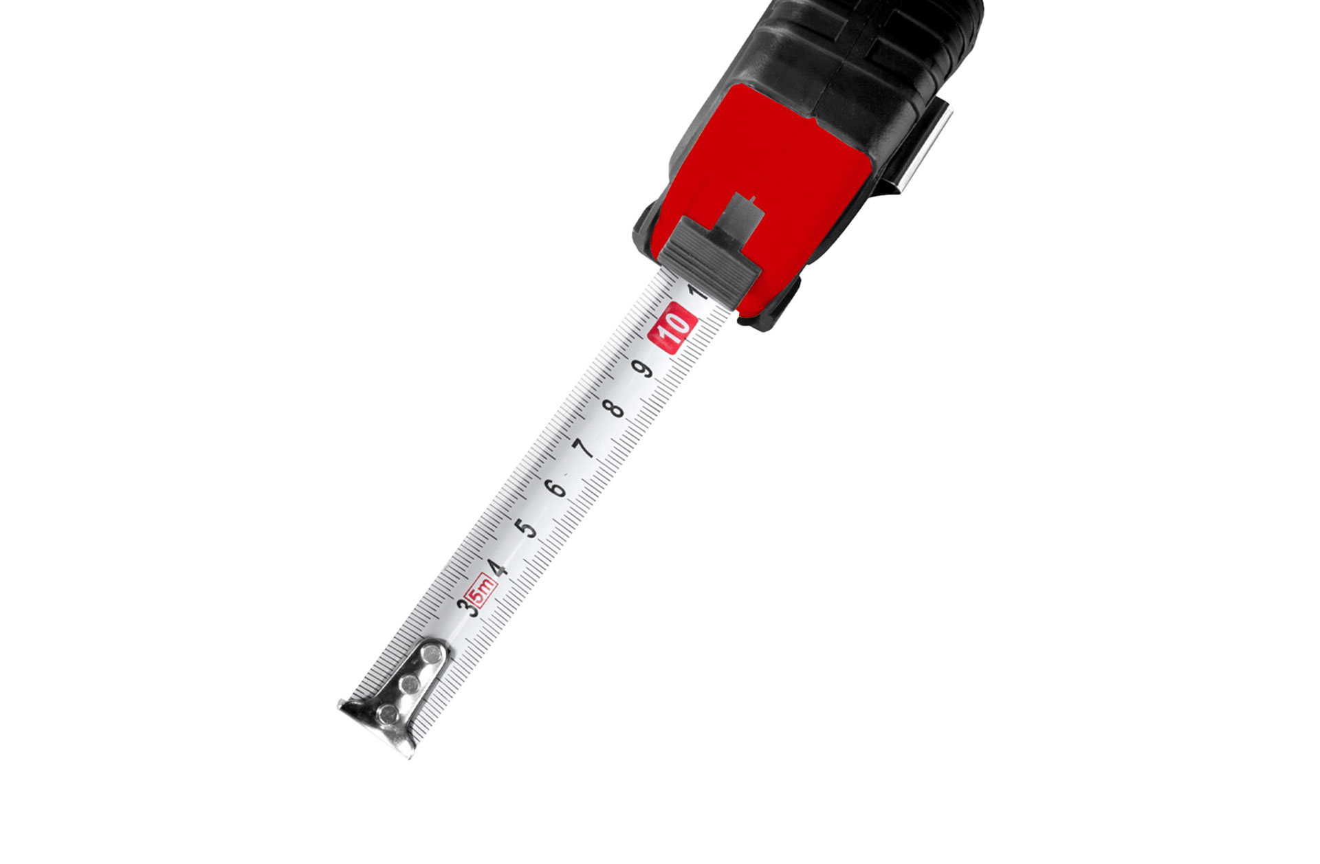 Rollbandmaß rot von oben mit Logo