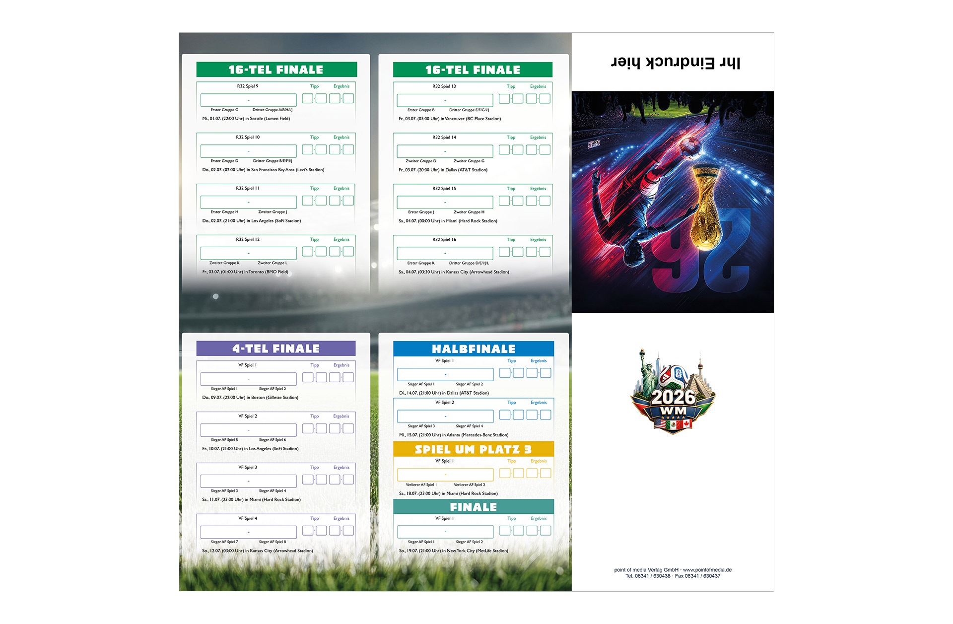 Fußball WM 2026 - Spielplan Faltblatt Volksbank