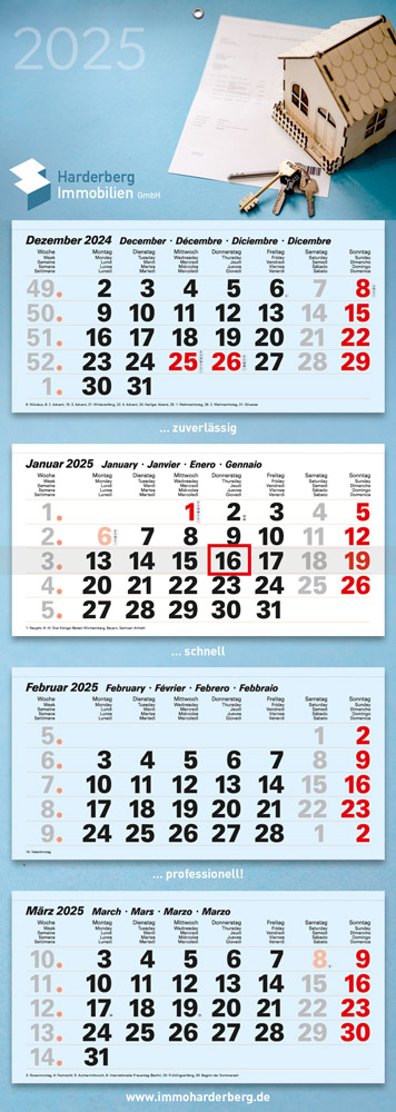 Wandkalender Junior Euro West 4M Blau