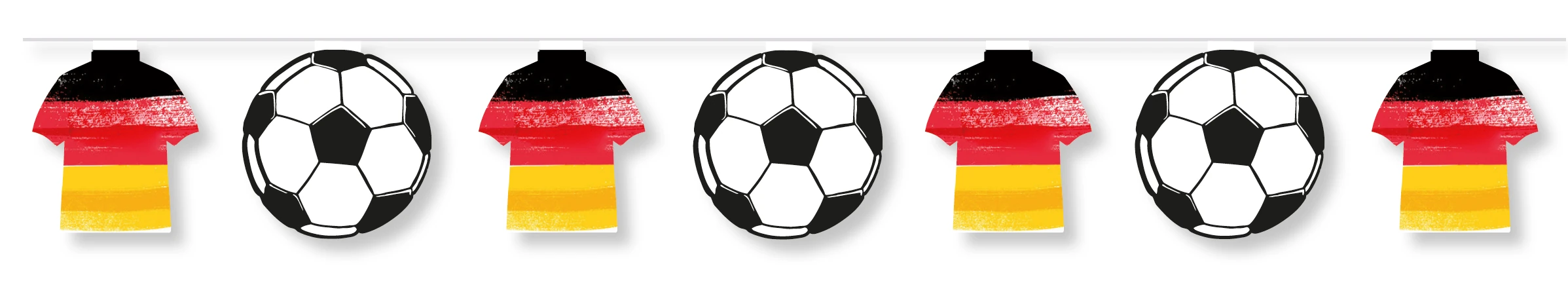 Fahnenkette mit 6 Ball-Motiven und 6 Trikot-Motiven aus Karton