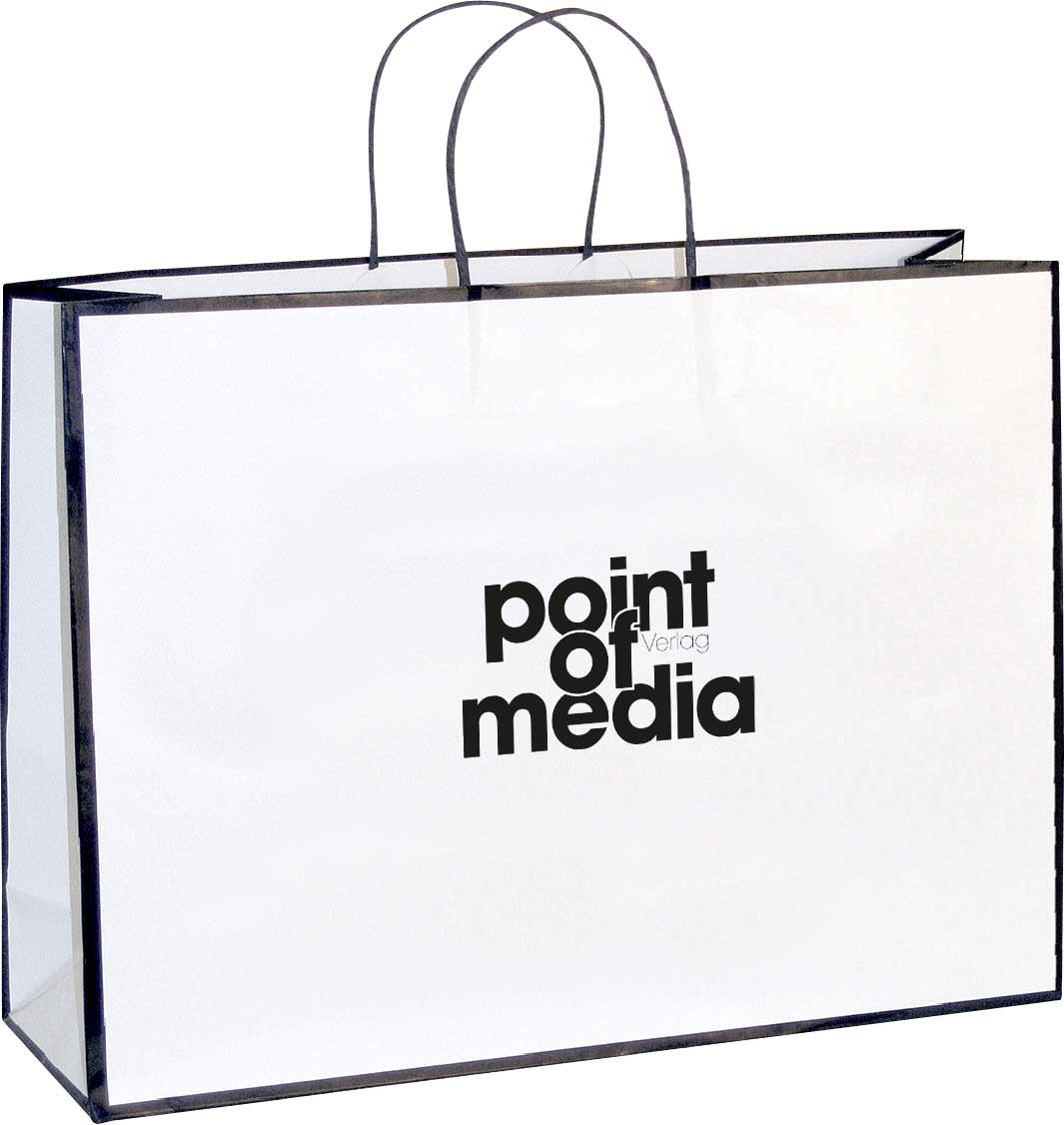 Tragetasche Papier Caro weiß-schwarz mit Logo