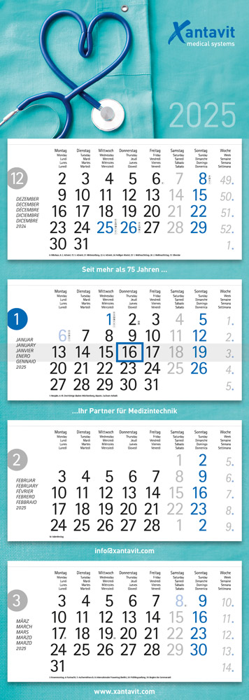 Wandkalender Tradition Euro West 4M Blau