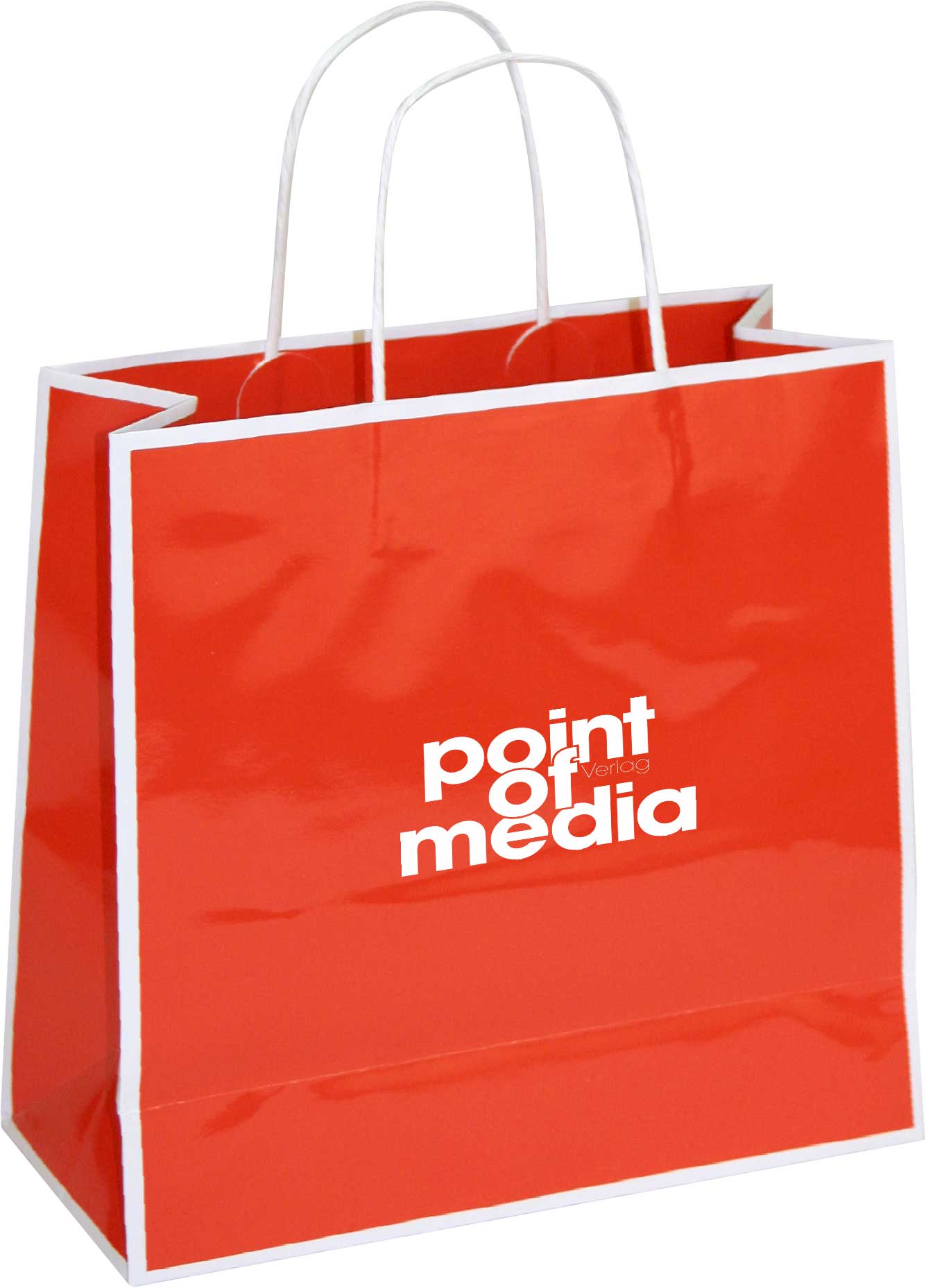 Tragetasche Papier Caro rot-weiß mit Logo