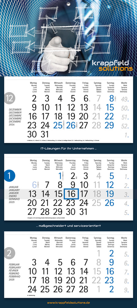 Wandkalender Tradition Euro West 3M Blau