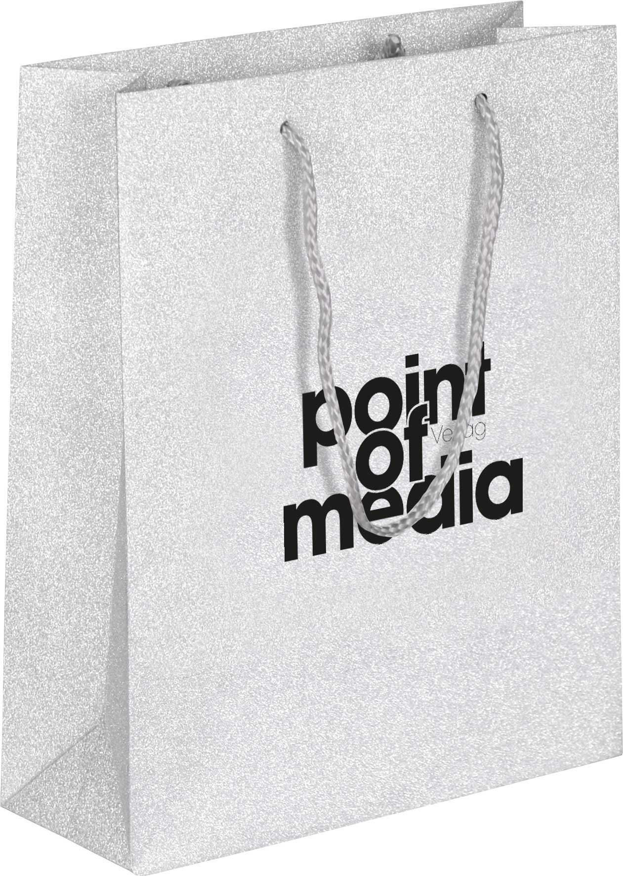 Tragetasche Papier Glamour silber mit Logo