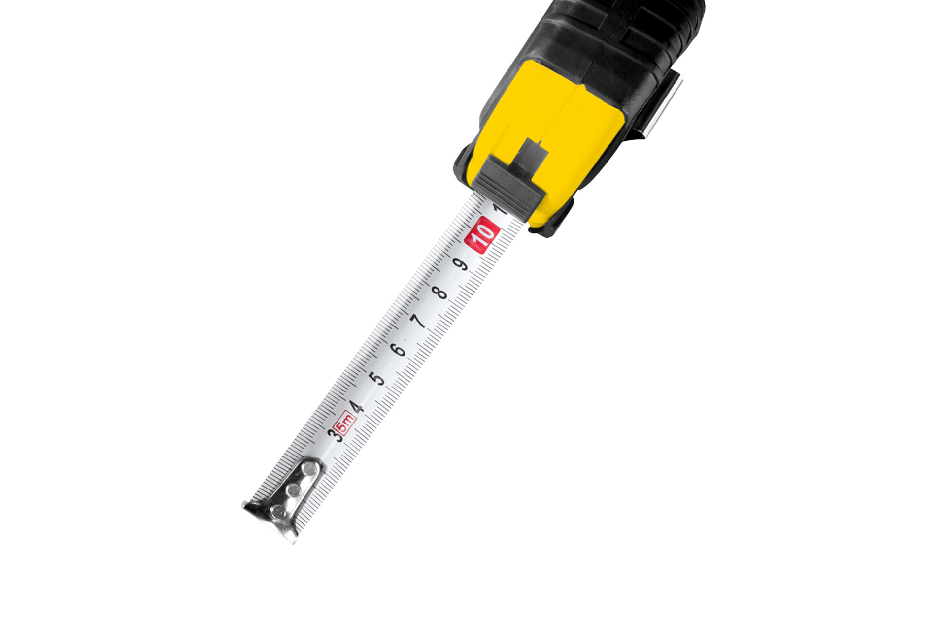 Rollbandmaß gelb von oben mit Logo