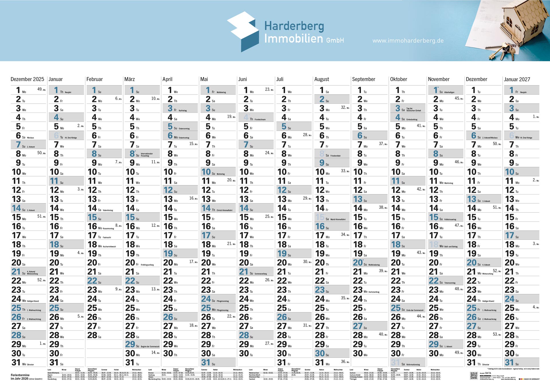 Kalender Wandplaner Data Deutsch Blau