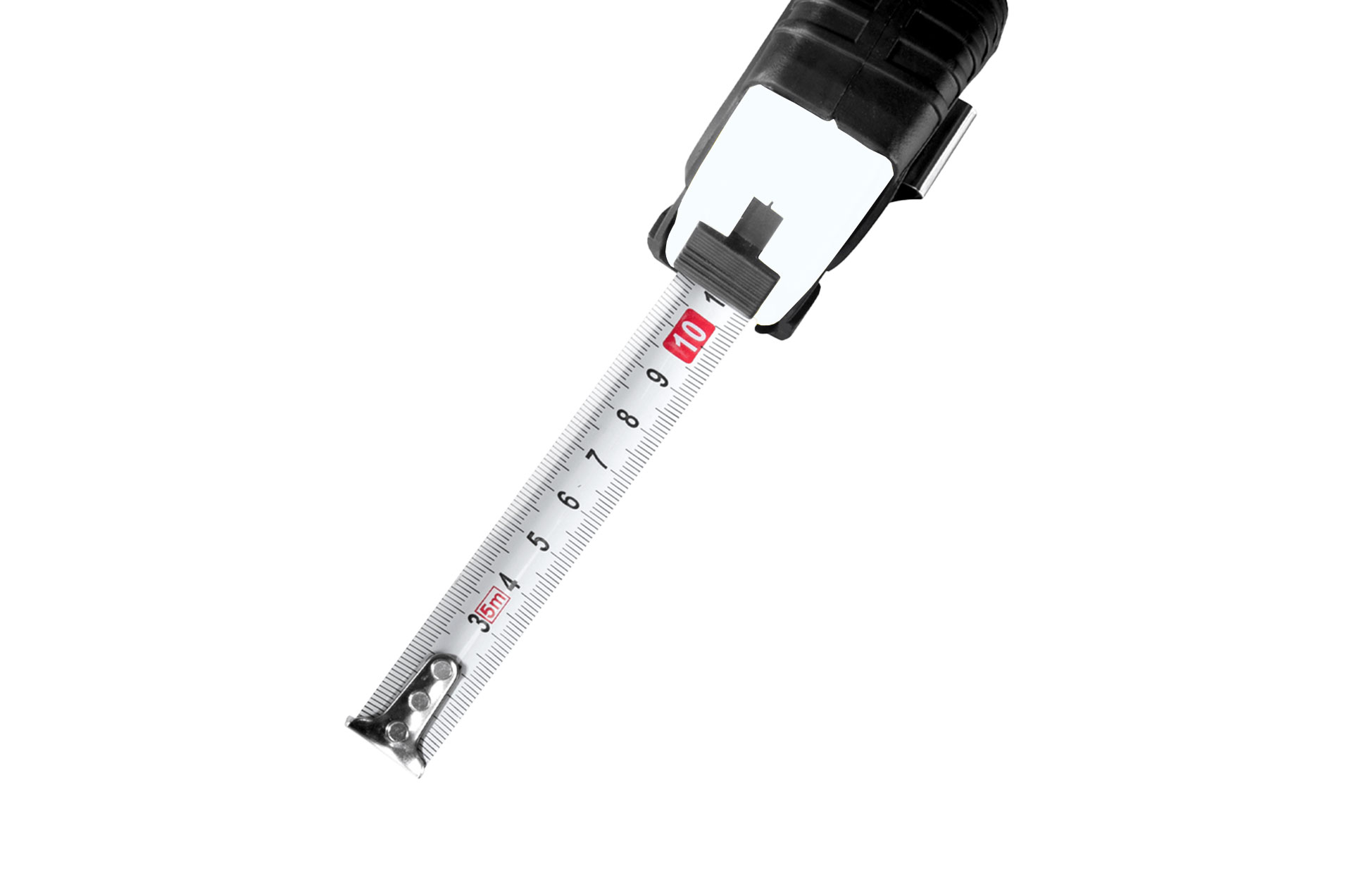 Rollbandmaß weiß von oben mit Logo