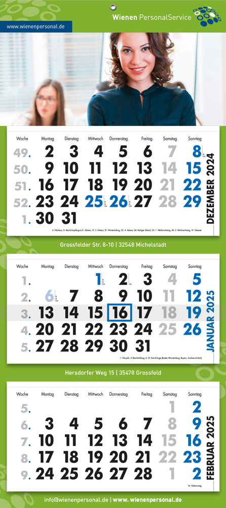 Wandkalender Novus Deutsch 3M Blau