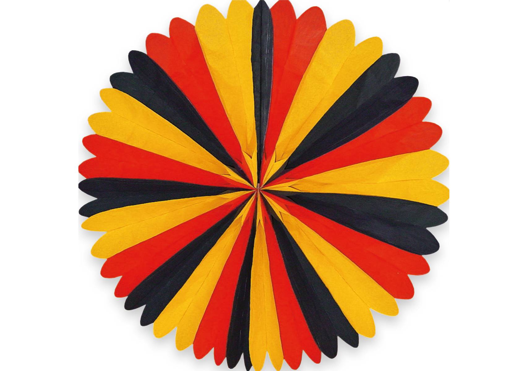 Runder Dekofächer Deutschland aus schwer entflammbarem Seidenpapier in Schwarz-Rot-Gold für die Fußball WM 2026