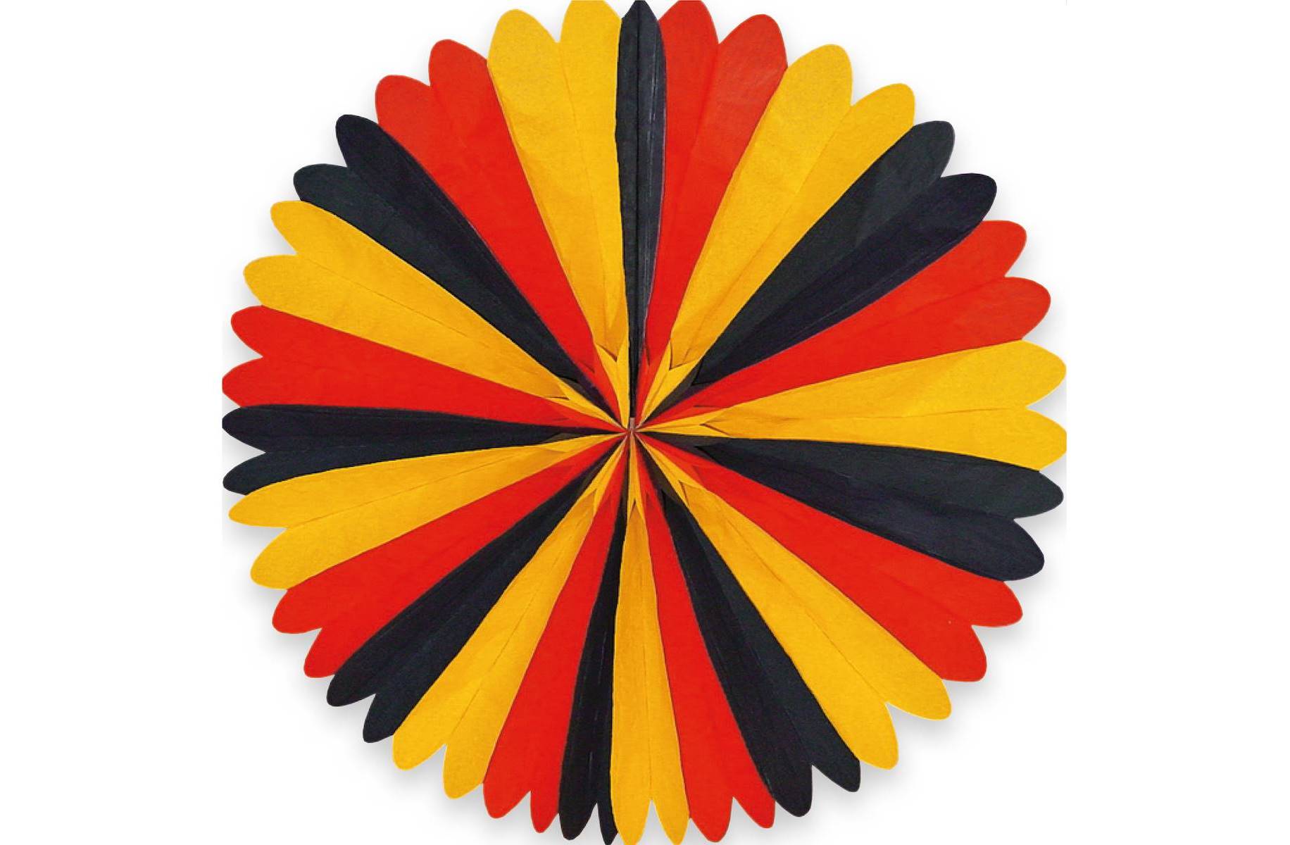 Runder Dekofächer Deutschland aus schwer entflammbarem Seidenpapier in Schwarz-Rot-Gold für die Fußball WM 2026