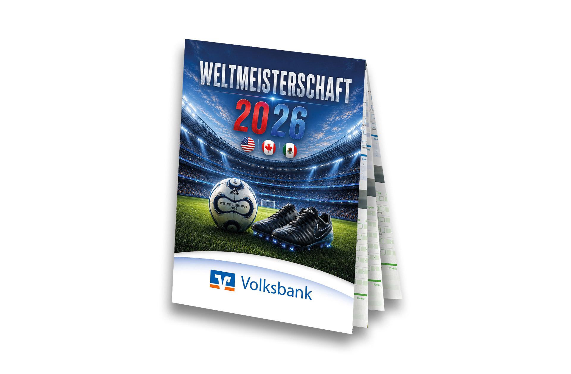Fußball WM 2026 - Spielplan Faltblatt Volksbank