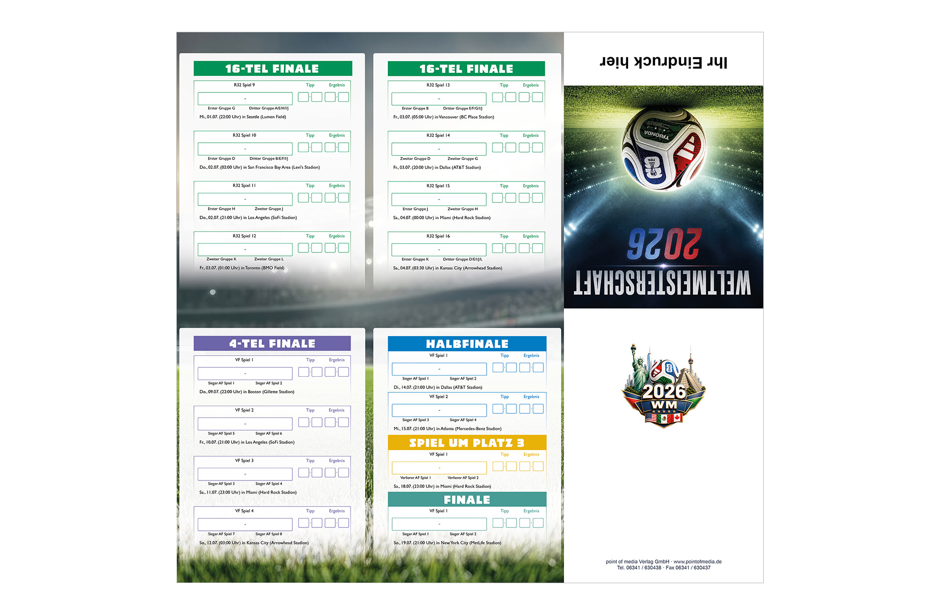 Fußball WM 2026 - Spielplan Faltblatt Volksbank