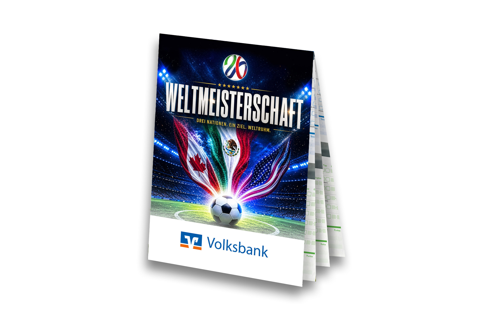 Fußball WM 2026 - Spielplan Faltblatt Volksbank
