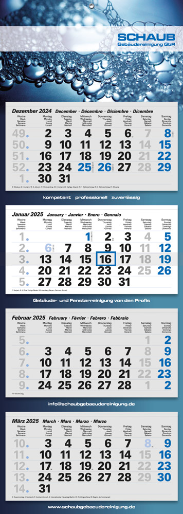 Wandkalender Junior Euro West 4M Grau-Blau
