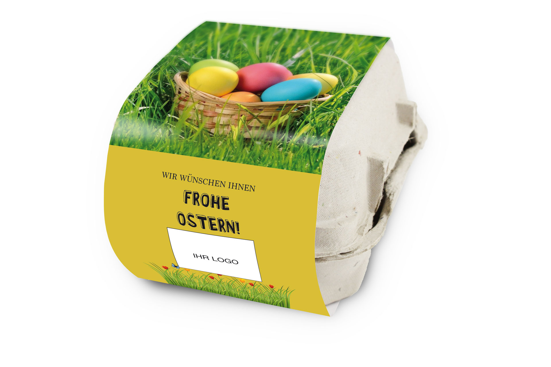 Bedruckte Ostereier mit Logo Banderole Osterkorb