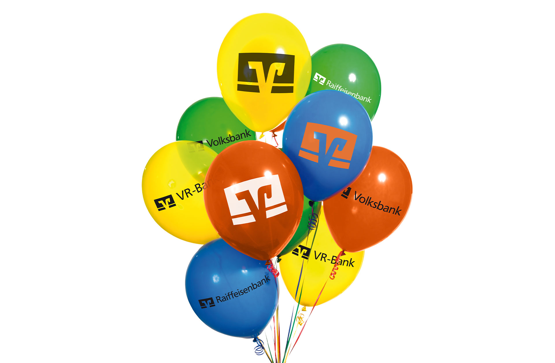 Luftballons mit Markenzeichen Volksbank