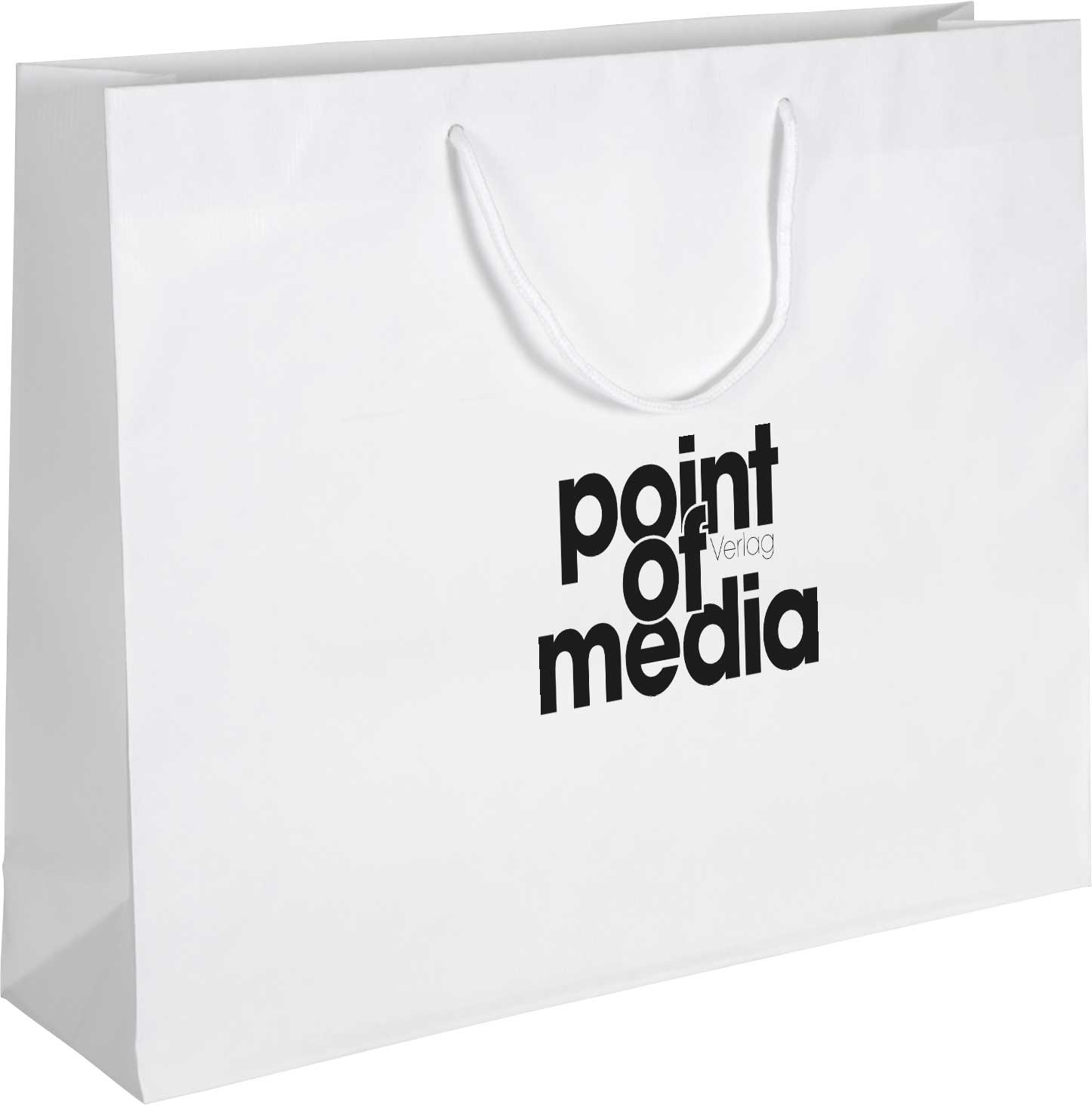 Tragetasche Papier Blanco weiß mit Logo