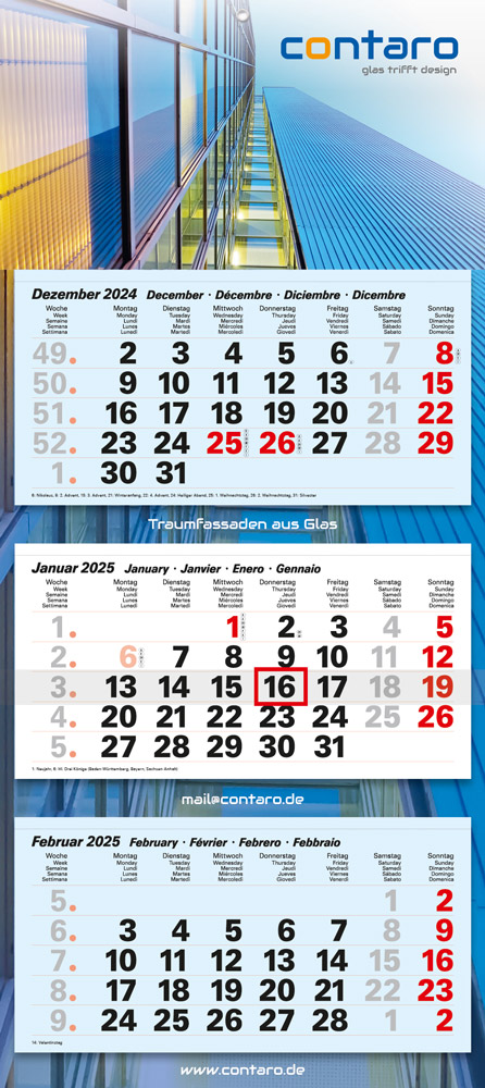 Wandkalender Junior Euro West 3M Blau