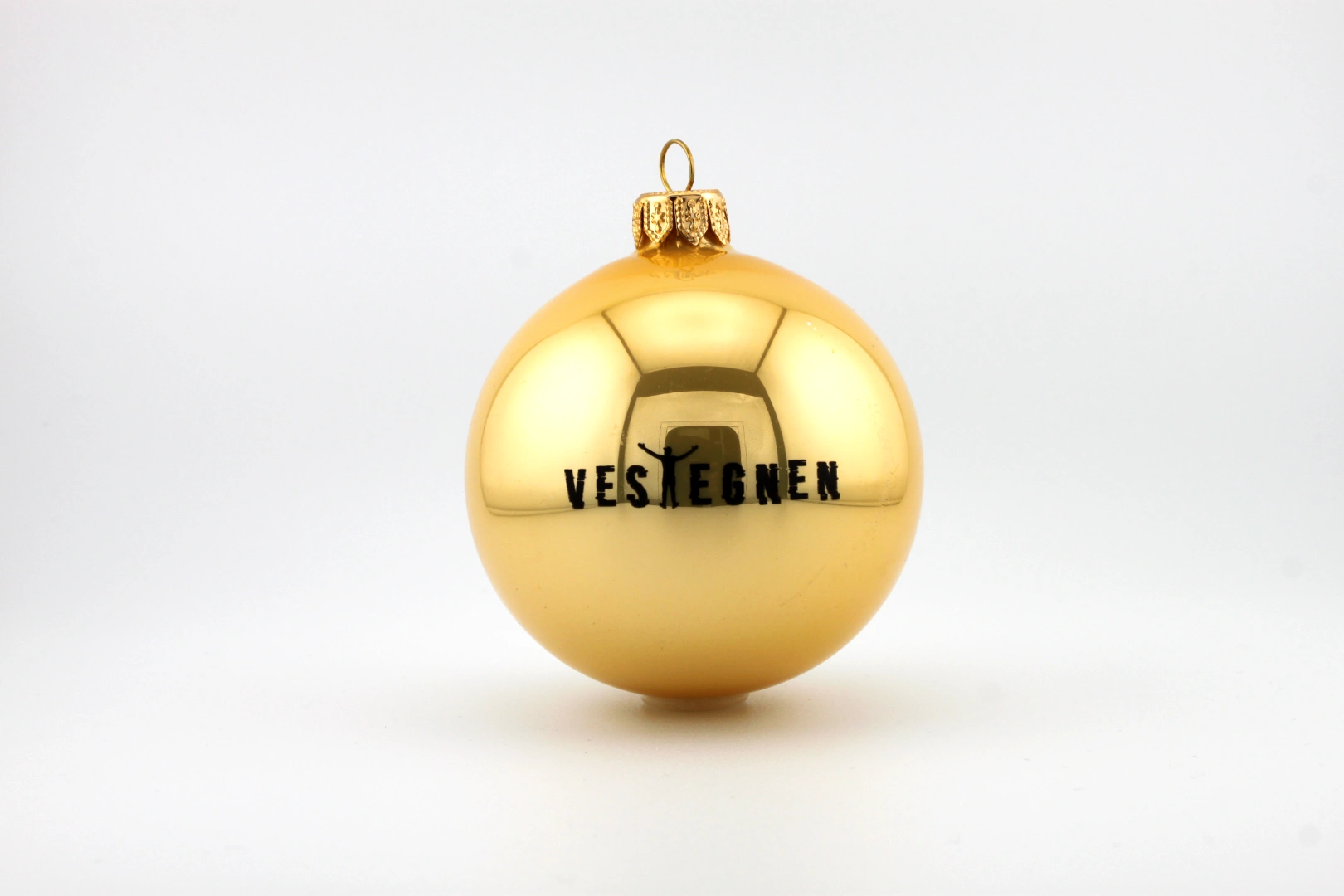 Weihnachtskugel mit logo “ goldene Kugel mit VESIEGNEN Text