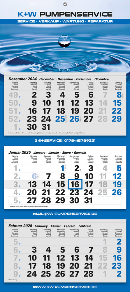 Wandkalender Junior Euro West 3M Grau-Blau