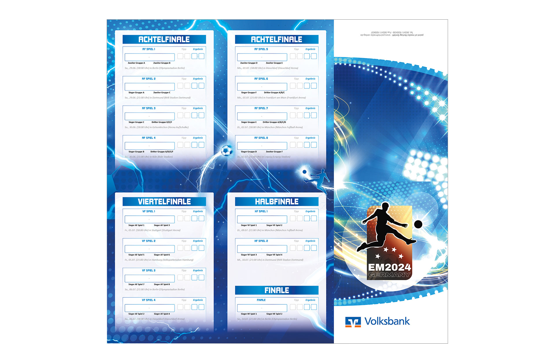 Fußball EM 2024 Spielplan Faltblatt Volksbank offen