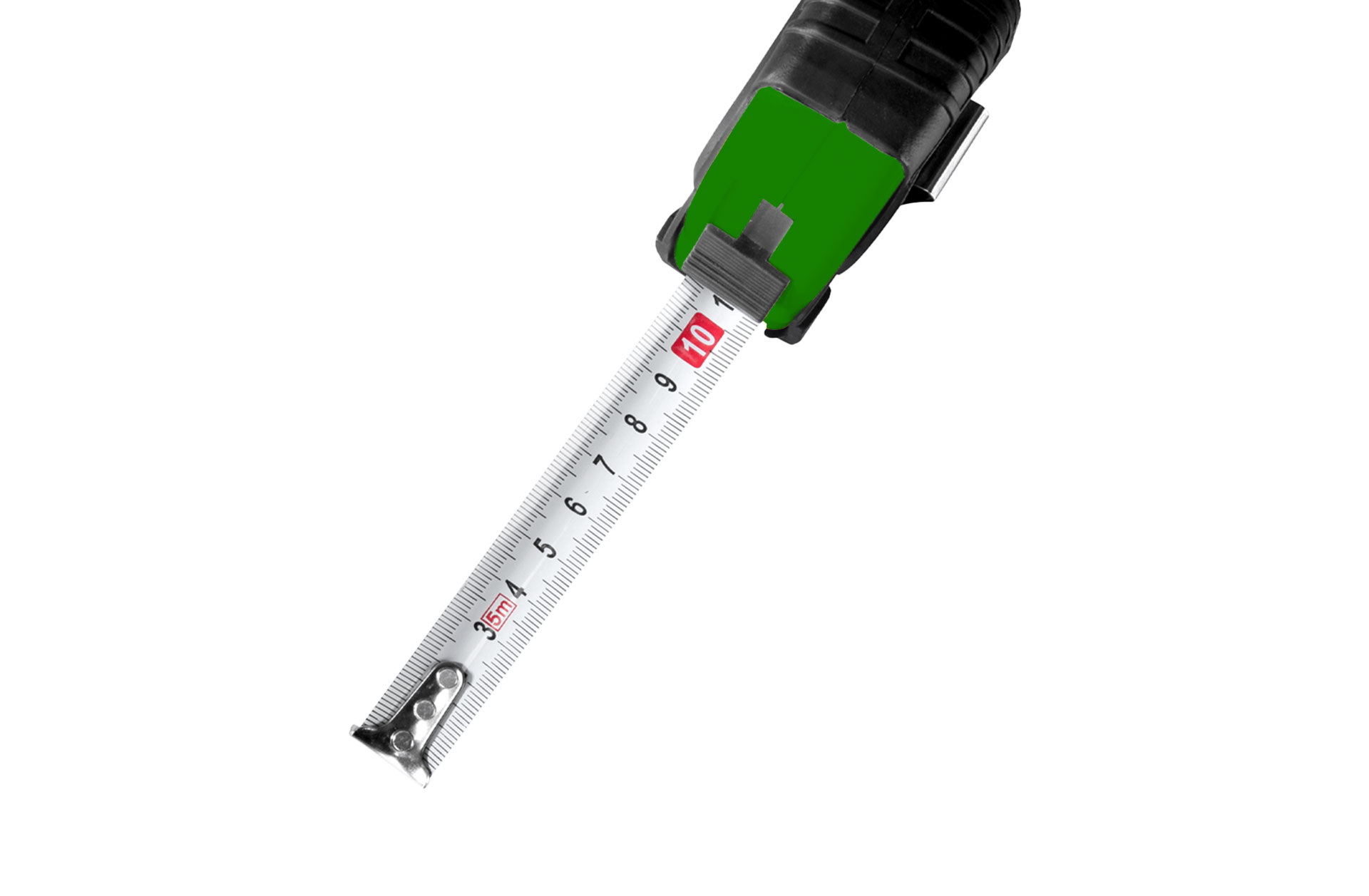 Rollbandmaß farngrün von oben mit Logo