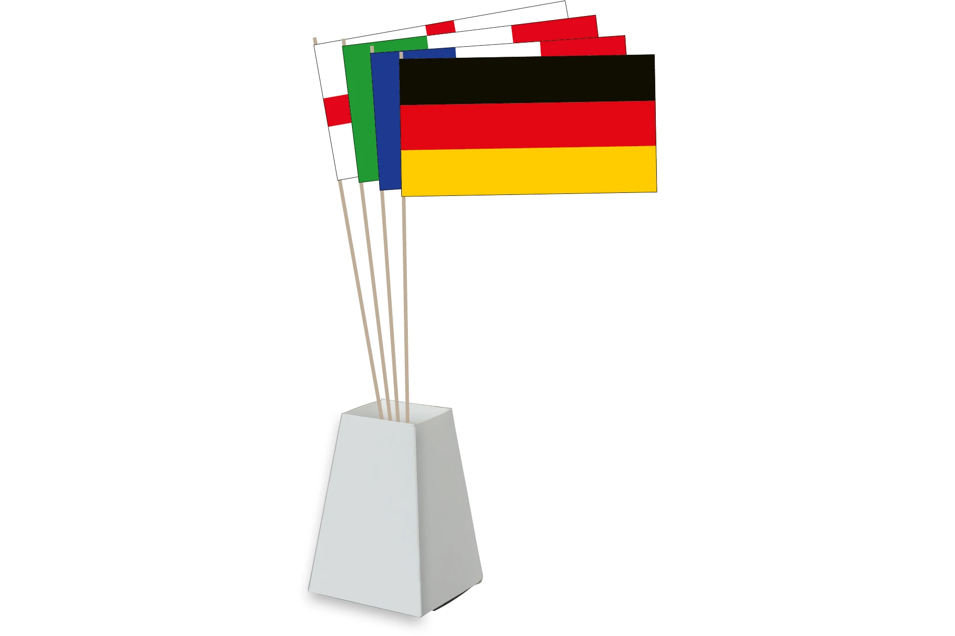 Fahnen-Set bestehend aus 48 WM-Fahnen mit Holzstab in Kartonvase