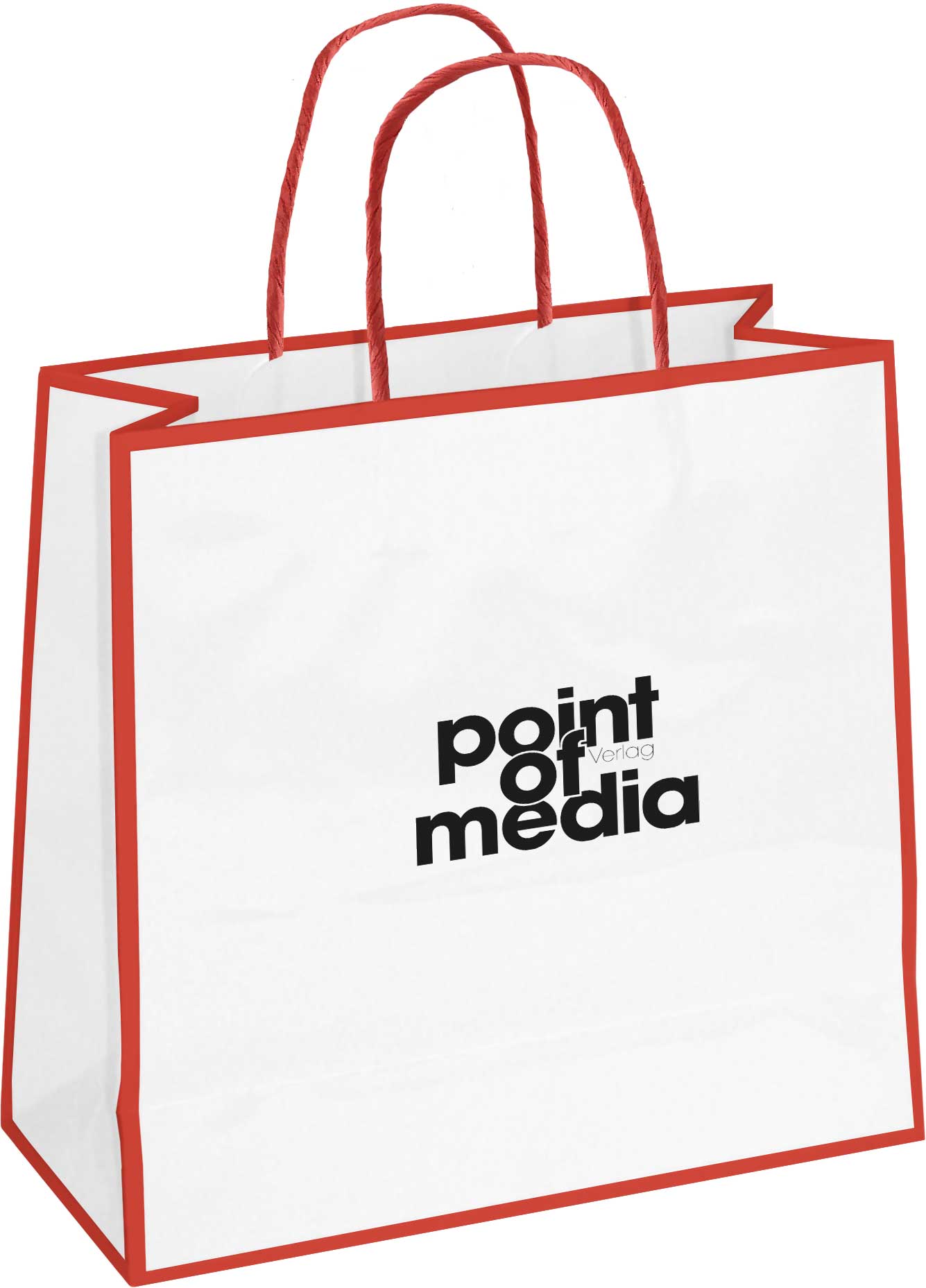 Tragetasche Papier Caro weiß-rot mit Logo Tragetasche Papier Caro weiß-rot mit Logo